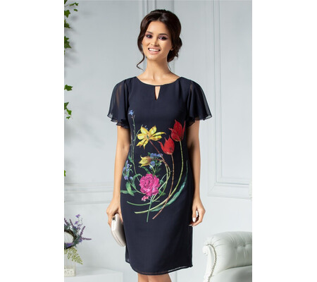 Rochie Leonard Collection neagra cu flori colorate