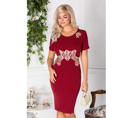 Rochie Magda bordo cu broderie aurie