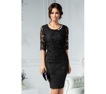 Rochie Malvina neagra de ocazie din dantela