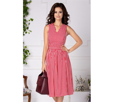 Rochie Menona midi casual cu dungi rosii si albe