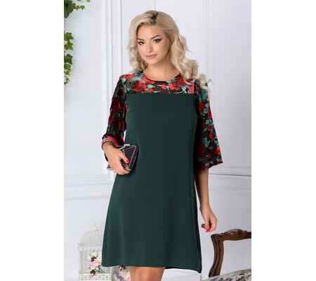 Rochie Moze verde cu motive florale catifelate