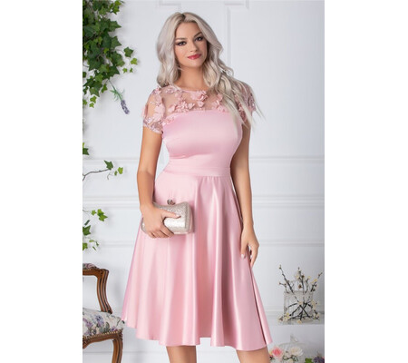 Rochie Oana roz de ocazie cu flori 3D la bust