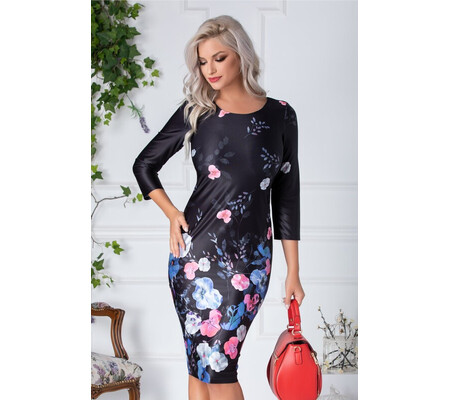 Rochie Pansie neagra cu panselute colorate