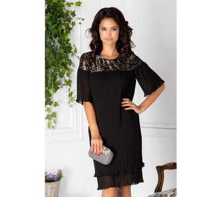 Rochie Sally neagra de ocazie din voal creponat