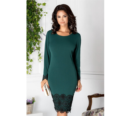 Rochie Vera verde midi cu broderie la tiv