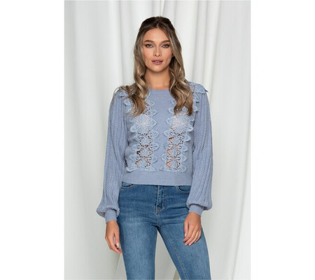 Bluza Karina bleu cu dantela pe bust