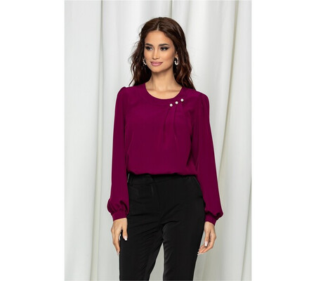 Bluza LaDonna magenta cu perlute si pliuri la decolteu