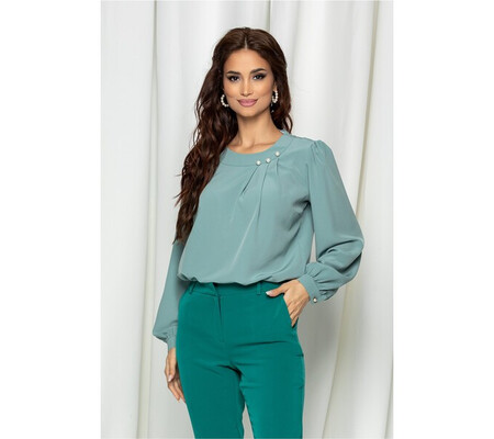 Bluza LaDonna verde mint cu perlute si pliuri la decolteu