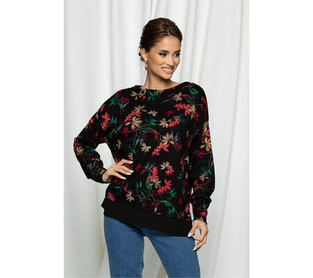 Bluza Ramona neagra cu aplicatie metalica si imprimeu floral