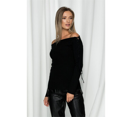 Bluza Sorana neagra cu snur pe maneci