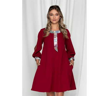 Rochie Ella Collection Adela bordo cu maneci decupate