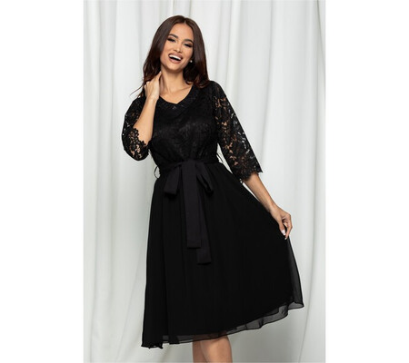 Rochie Luana neagra cu dantela si voal