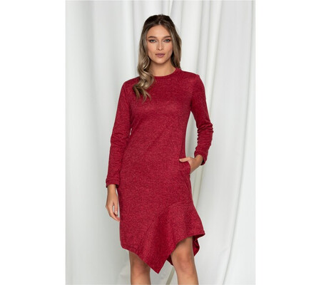 Rochie Moze bordo din jerse cu design in colt la baza