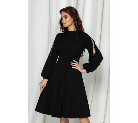 Rochie Moze neagra cu tull pe maneci