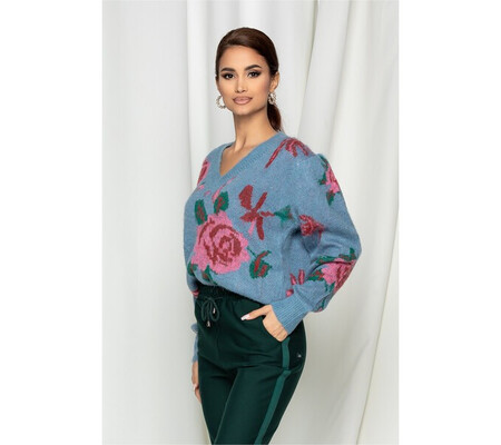 Bluza Amina albastra cu imprimeu floral