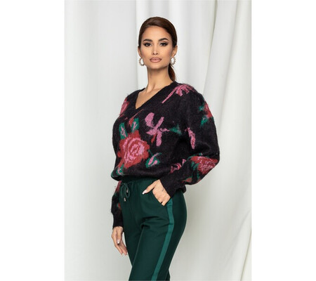 Bluza Amina neagra cu imprimeu floral