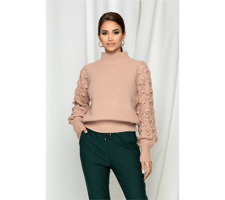 Bluza Ania beige cu ciucuri pe maneci