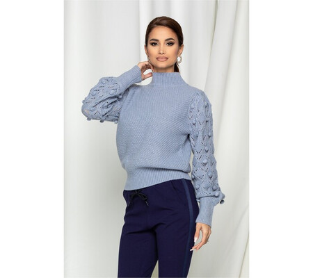 Bluza Ania bleu cu ciucuri pe maneci