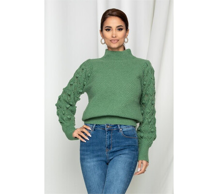 Bluza Ania verde cu ciucuri pe maneci