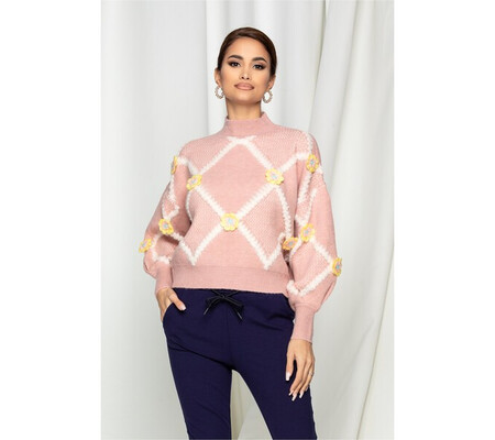 Bluza Anisia roz cu floricele galbene