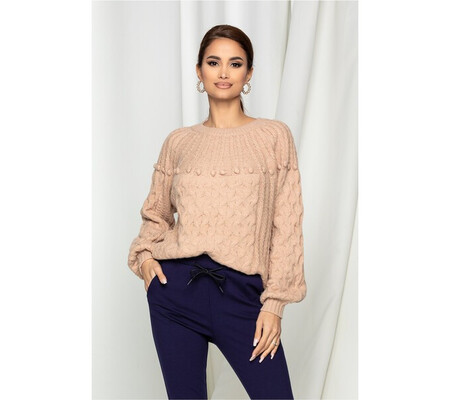 Bluza Dina beige cu ciucuri