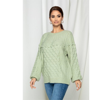 Bluza Dina verde cu ciucuri