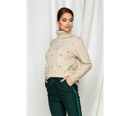 Bluza Luana beige cu guler inalt si model