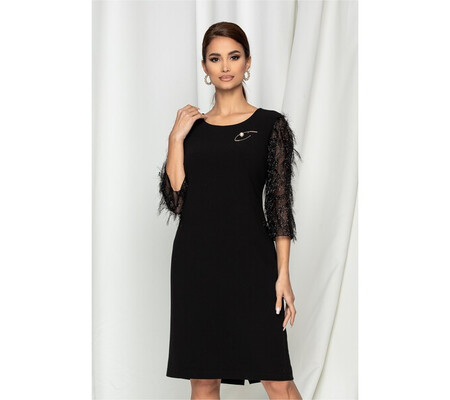 Rochie Dora neagra cu insertii din lurex pe maneci