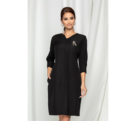 Rochie Dora neagra cu pliu si accesoriu