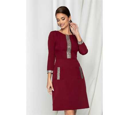 Rochie Ella Collection Ilinca bordo cu benzi decorative