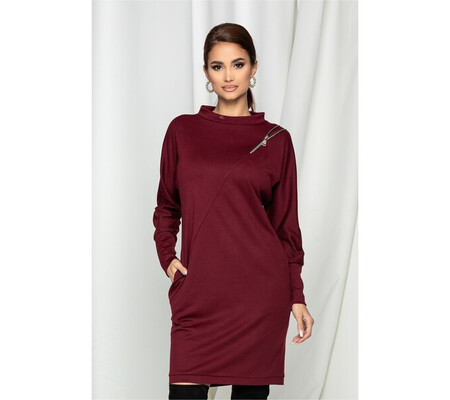 Rochie Moze bordo cu fermoar lateral pe bust