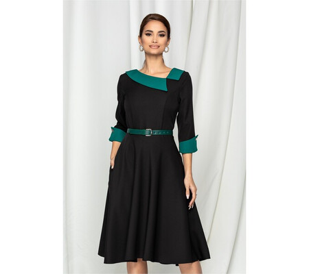 Rochie Valeria neagra cu guler verde