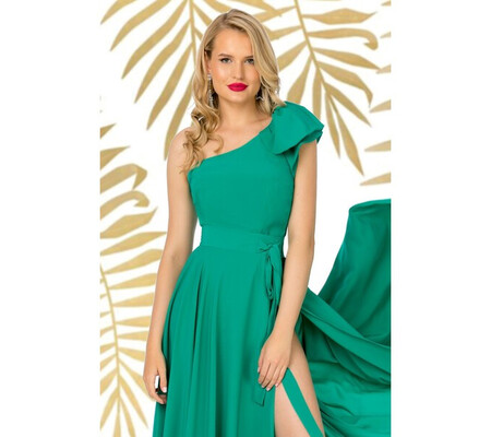 Bluza eleganta Pretty Girl verde cu volanas la umar