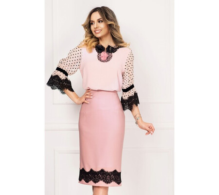 Bluza traditionala Venezia rose cu broderie si maneci cu inimioare