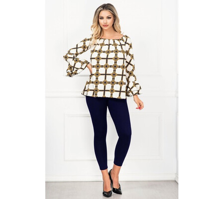 Compleu dama Eliza elegant cu imprimeu geometric si volane By InPuff