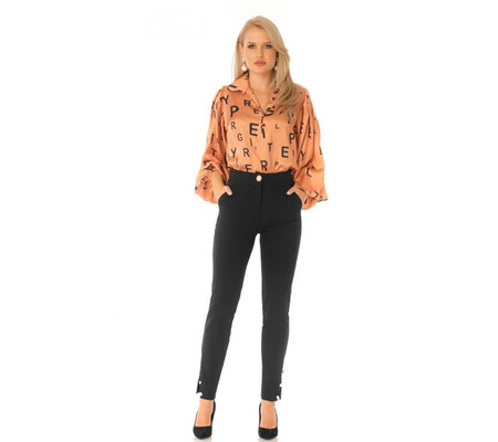 Pantaloni Pretty Girl office negri cu nasturi tip perla aurii