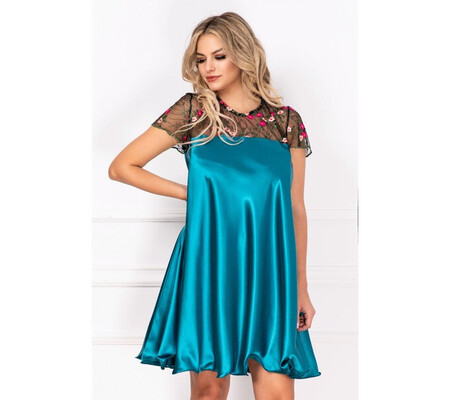 Rochie de cununie Erin turquoise din satin cu broderie By InPuff