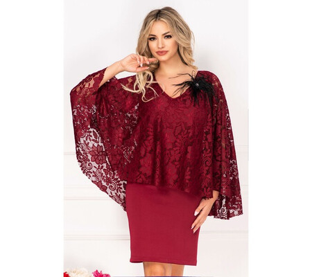 Rochie de ocazie Gina bordo cu dantela si accesoriu cu fulgi by InPuff