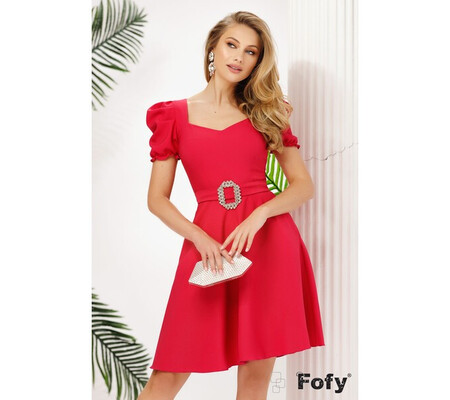 Rochie eleganta Fofy ciclam in clos cu catarama din cristale