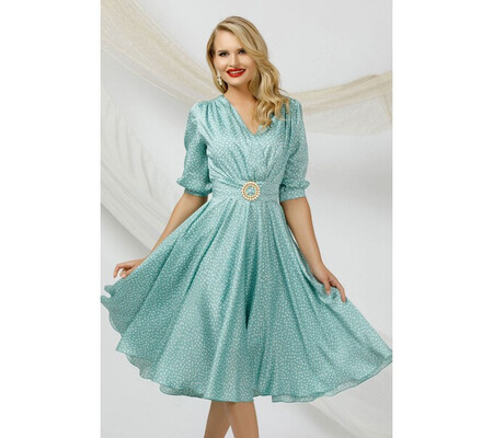 Rochie eleganta Pretty Girl mint cu buline marunte si catarama