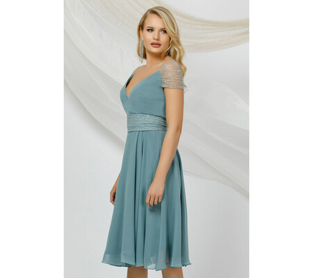 Rochie eleganta Pretty Girl mint din voal cu detalii din tulle si paiete