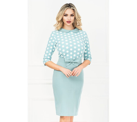 Rochie InPuff conica de zi turquoise cu buline si funda detasabila