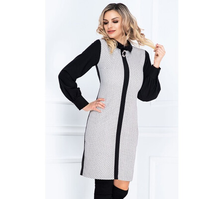 Rochie InPuff eleganta cu imprimeu buline discrete si brosa detasabila