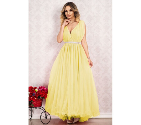 Rochie pentru domnisoara de onoare lunga galbena din tulle By InPuff