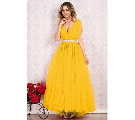 Rochie pentru domnisoara de onoare lunga mustar din tulle By InPuff