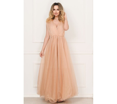 Rochie pentru domnisoara de onoare lunga nude By InPuff din tulle