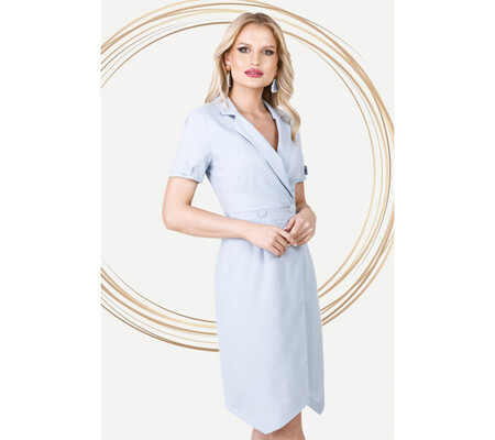 Rochie Pretty Girl bleu tip sacou din in asimetrica