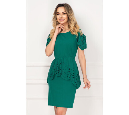 Rochie de ocazie Livia verde cu peplum si material perforat By InPuff