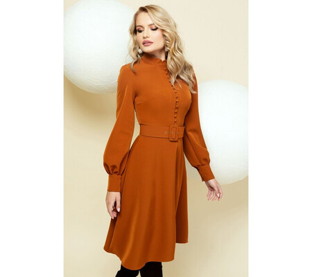 Rochie Pretty Girl camel office in clos accesorizata cu curea