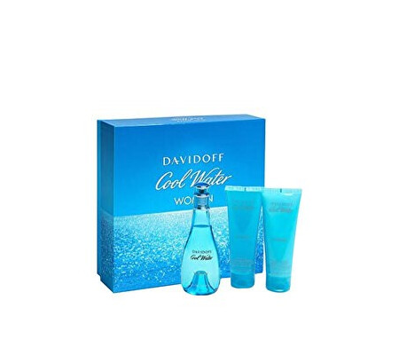 Set cadou Davidoff Cool Water (Apa de toaleta 100 ml + Lotiune de corp 75 ml + Gel de dus 75 ml), pentru femei